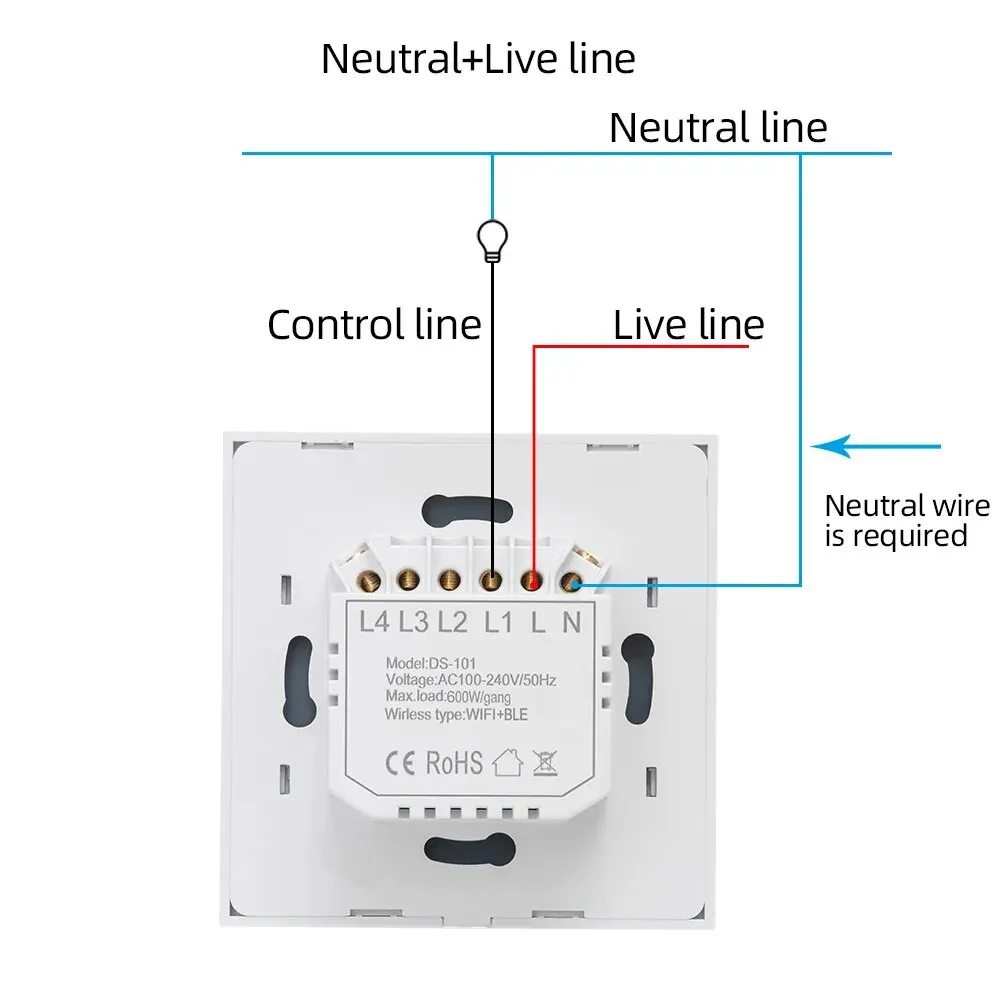 WiFi Smart Switch EU Light Wall Touch Switch 220V Need Neutral Wire Tuya Smart Life Work with Alexa Google Home 1/2/3/4 Gang