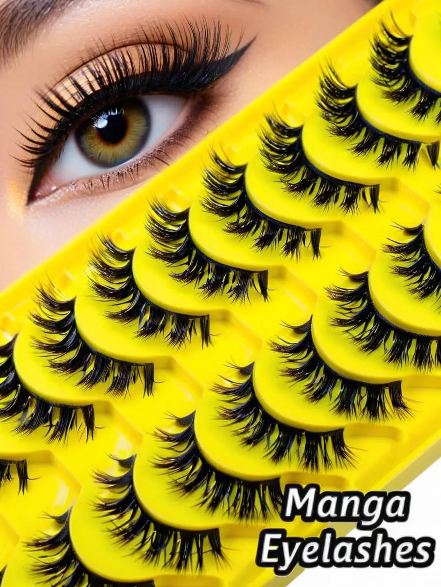 悪魔のようなスタイルのアニメつけまつげ C カール 10 組、自然でドラマチックな効果、透明なステムの再利用可能なつけまつげ