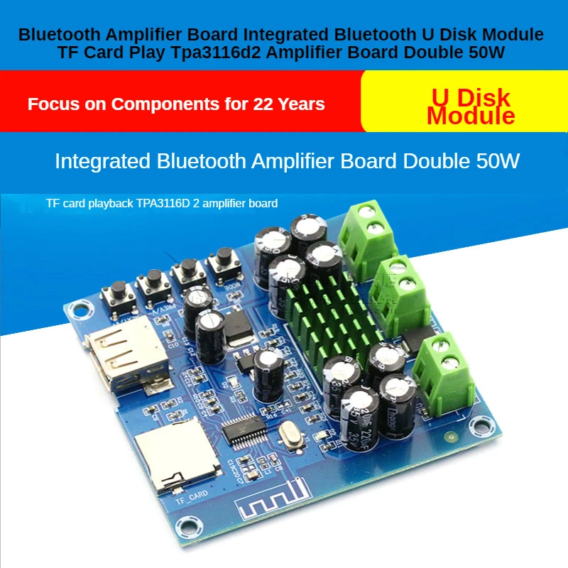 Bluetooth Power Amplifier Board Integrated with Bluetooth U-Disk Module TF Card Playing TPA3116D2 Amplifier Board Dual 50W