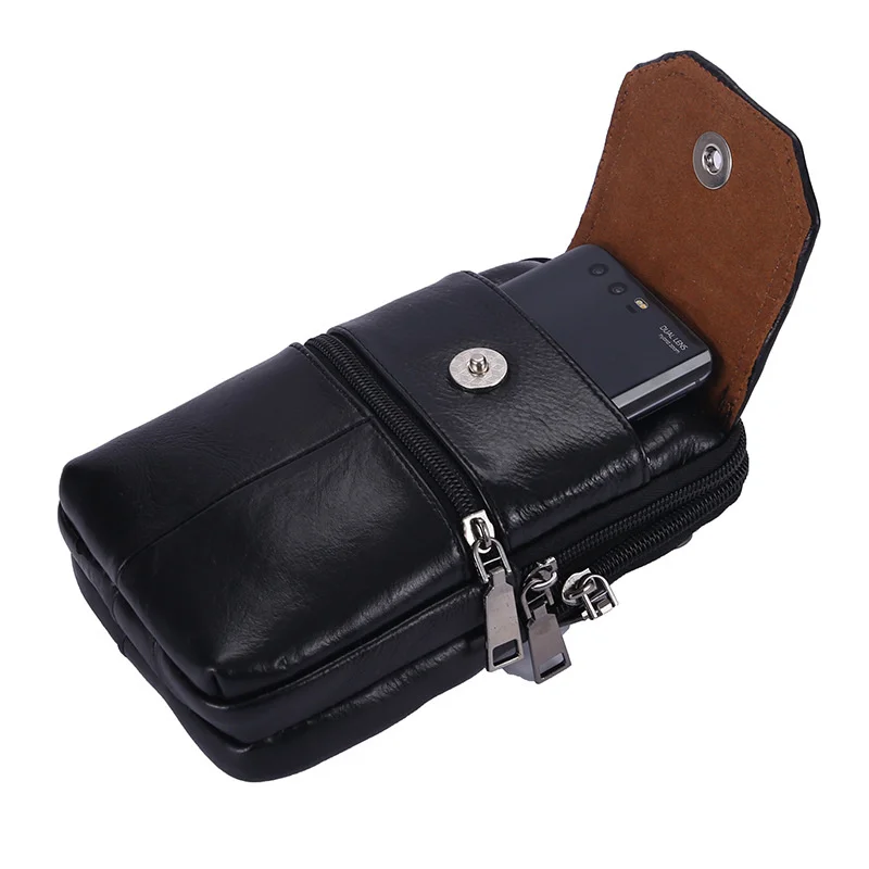 Men Messenger Bag Cowhide Leather Bag Mobile Phone Pouch Pocket Wallet Male Small Travel Hip Bag Multi-Pockets Chest Bag