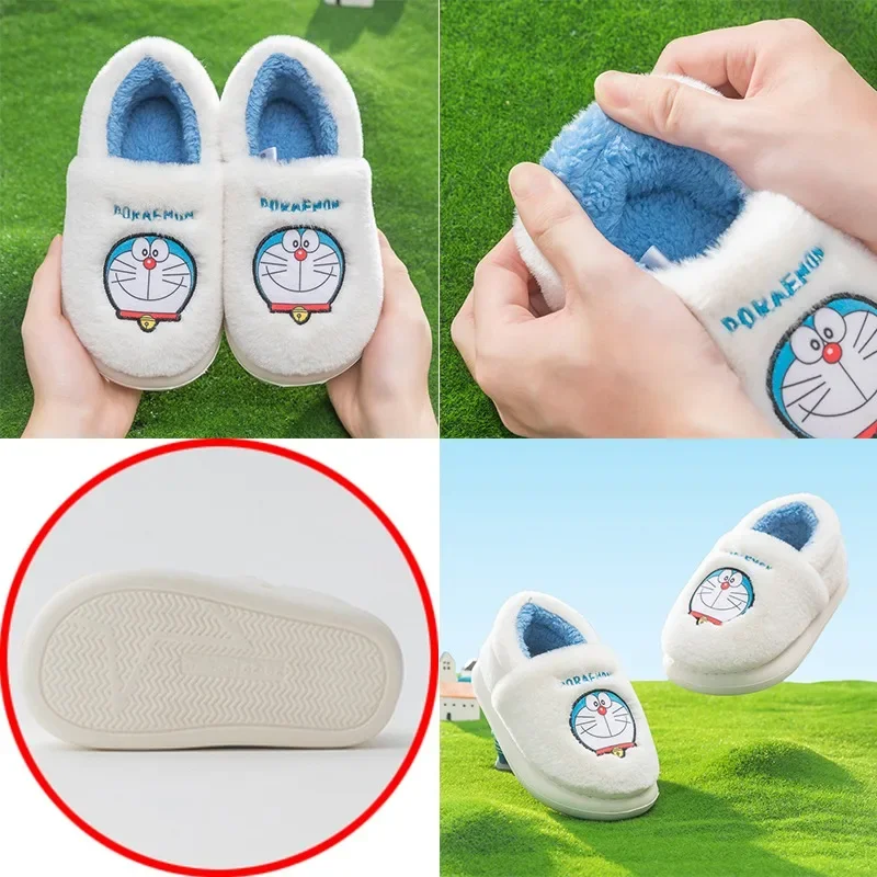 Doraemon Winter Home Slippers Women's Warm Plush Slippers Anti Slip Indoor Floor Slides Cartoon Anime Men Couple Cotton Slippers