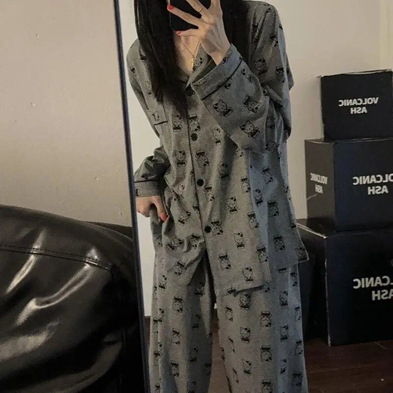 Hallo Kitty frauen Frühling Herbst Neue Nette Gedruckt Nachtwäsche Weibliche Student Casual Langarm Set Hause Kleidung Sanrio Aloe Yoga