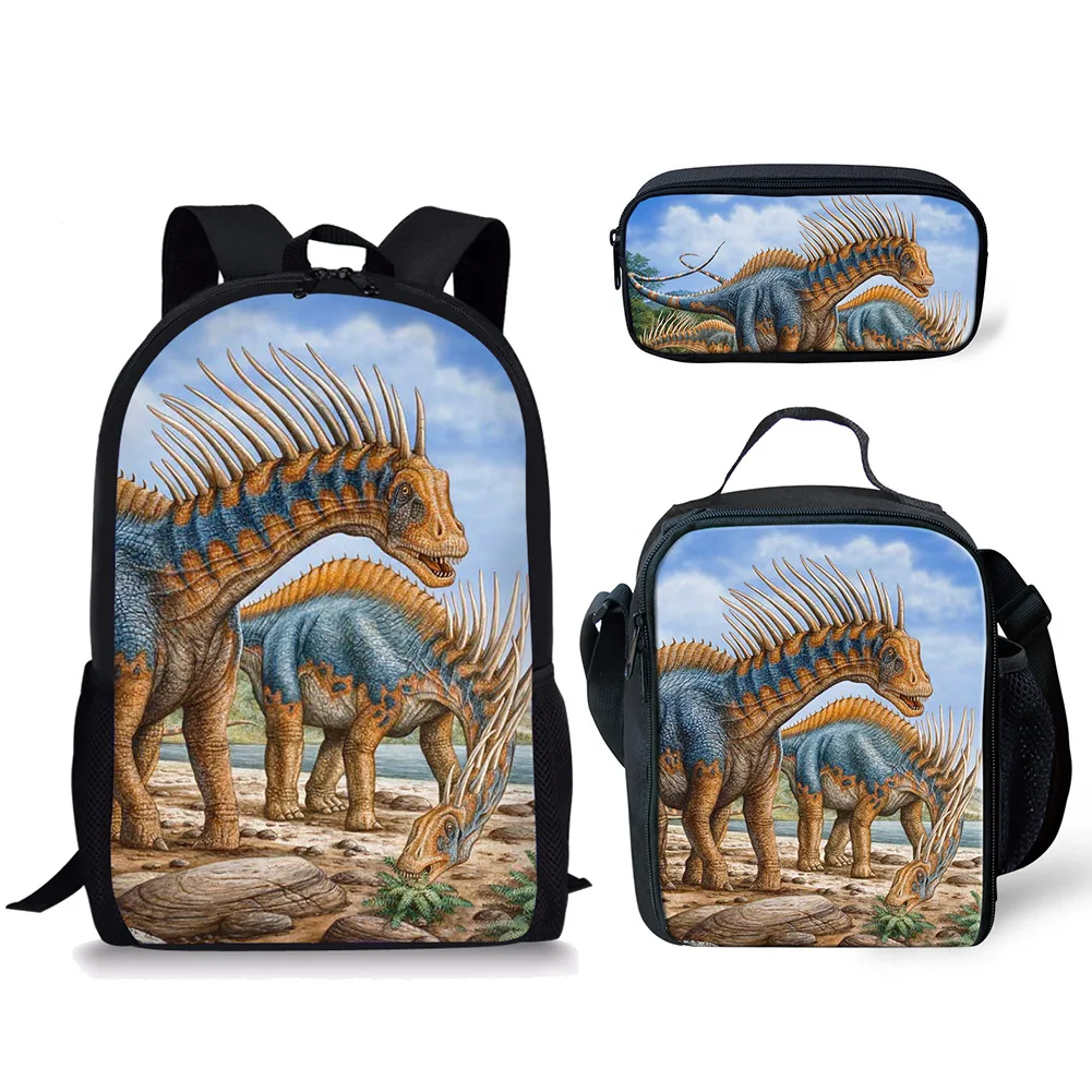 Cartoon Funny Dinosaur Wild Animal 3pcs/Set Backpack 3D Print School Student Bookbag Anime Laptop Daypack Lunch Bag Pencil Case