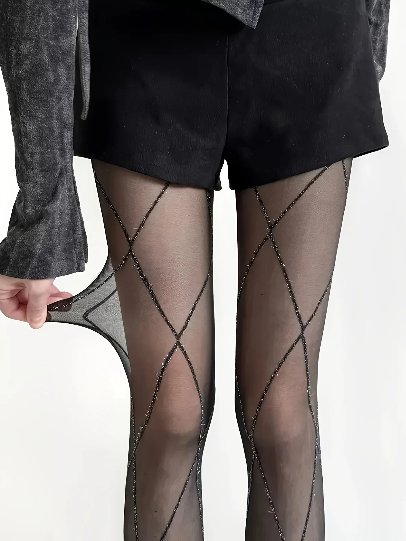 1 pair of women's diamond patterned pantyhose with silver wire cross multicolor ultra-thin leggings for spring and summer seas