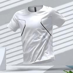 Camisetas deportivas para hombre, Camiseta deportiva para correr, bloque de Color, secado rápido, transpirable, manga corta, cuello redondo, camiseta activa para entrenamiento al aire libre