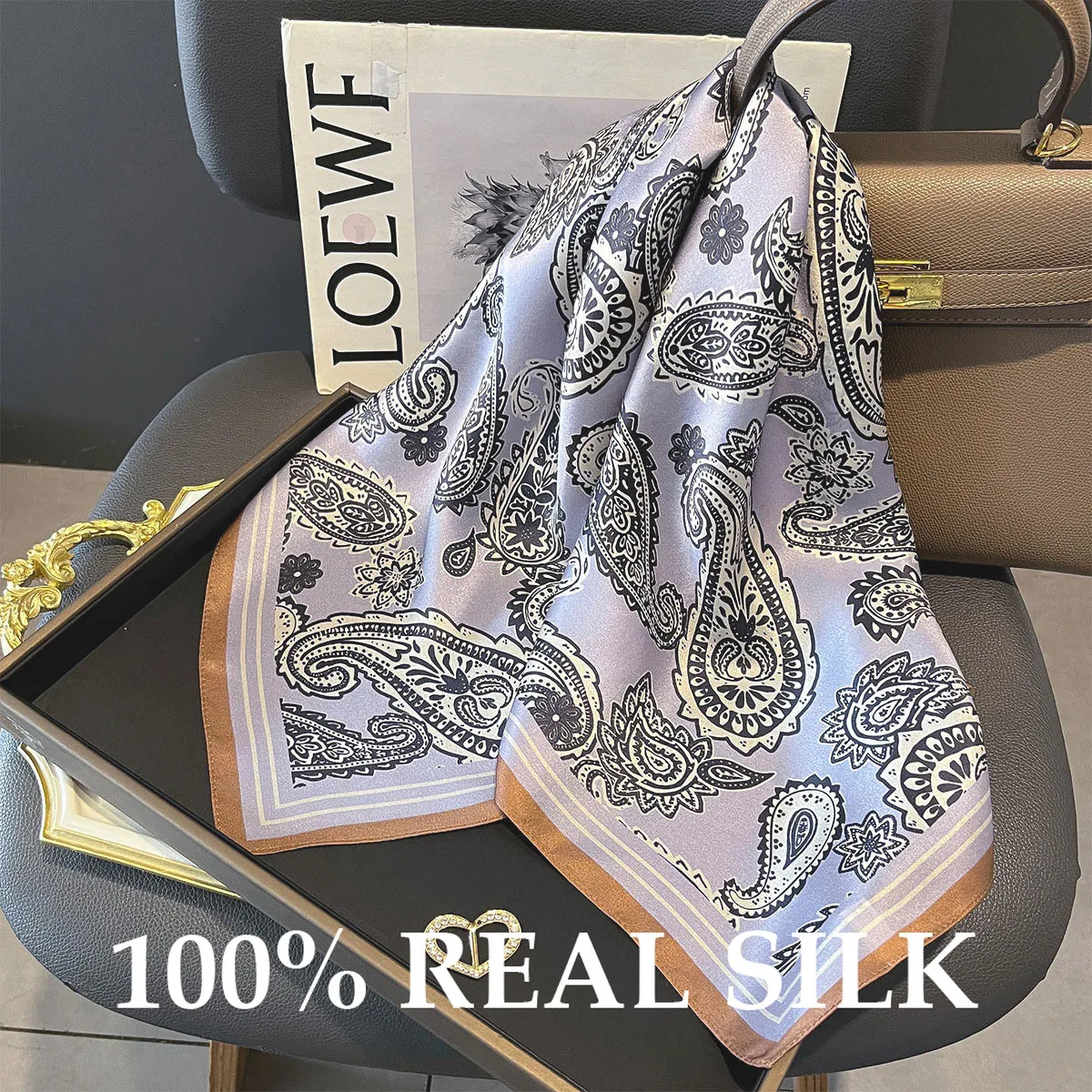 

65 см 100% натуральный шелковый шарф женский модный платок с принтом пейсли модный универсальный роскошный шаль высокого качества платок бандана