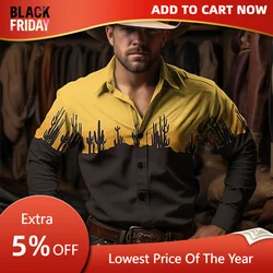 Cactus denim retro men's shirt Western shirt outdoor street casual comfortable daily autumn and winter long-sleeved top button d