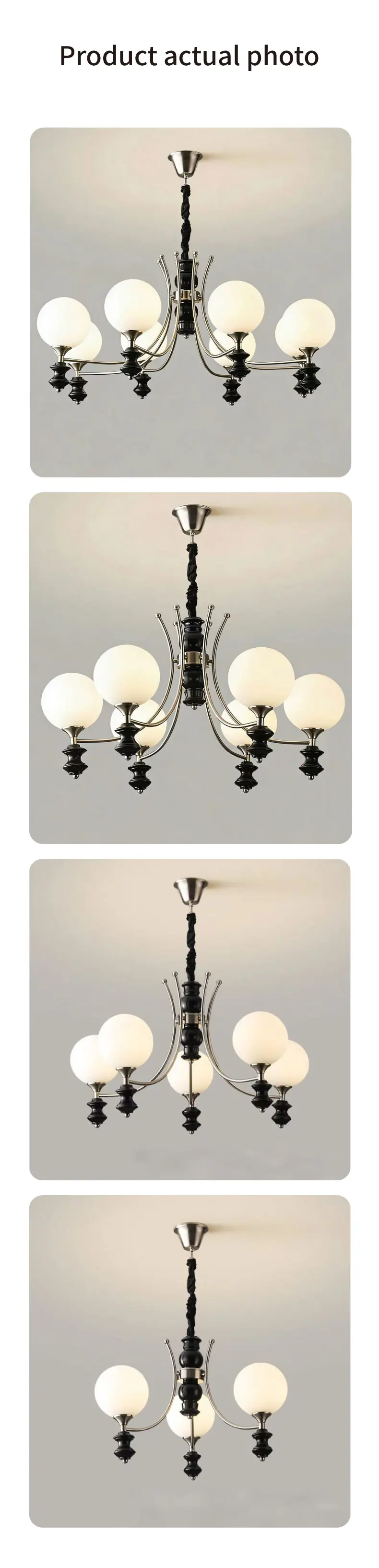 French Retro Living Room Chandelier Modo Glass Globe Ceiling