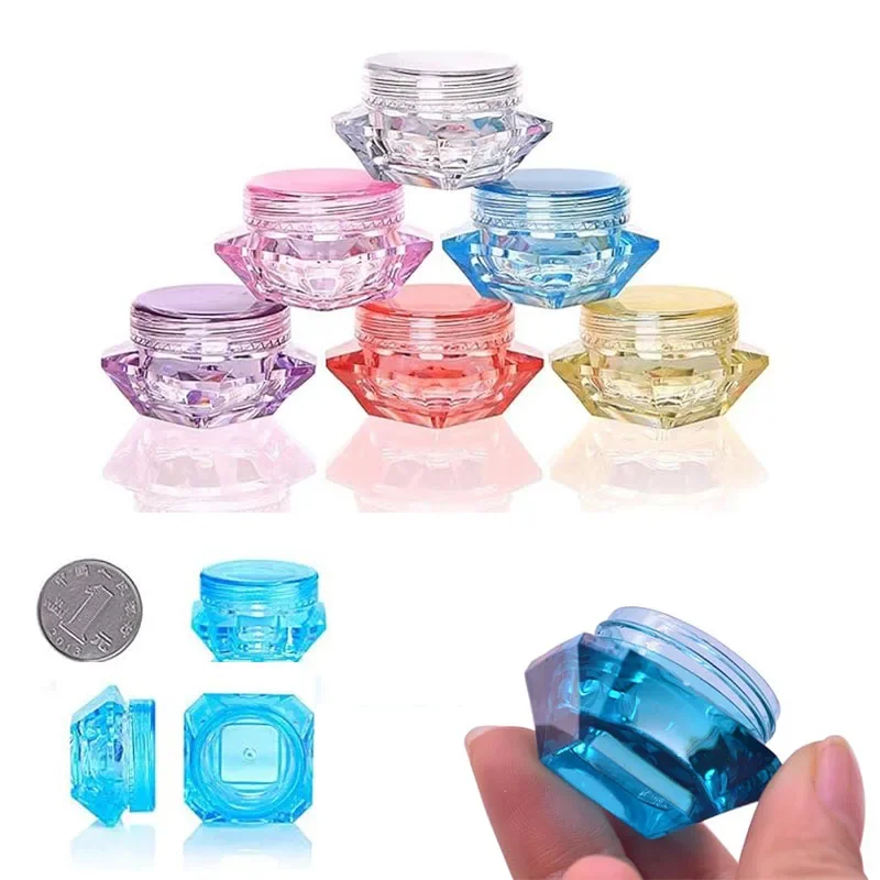 100pcs-empty-3ml-5ml-plastic-clear-diamond-shape-jars-cosmetic-containers-samples-pots-for-lip-balm-cream-makeup-bead-eye-shadow