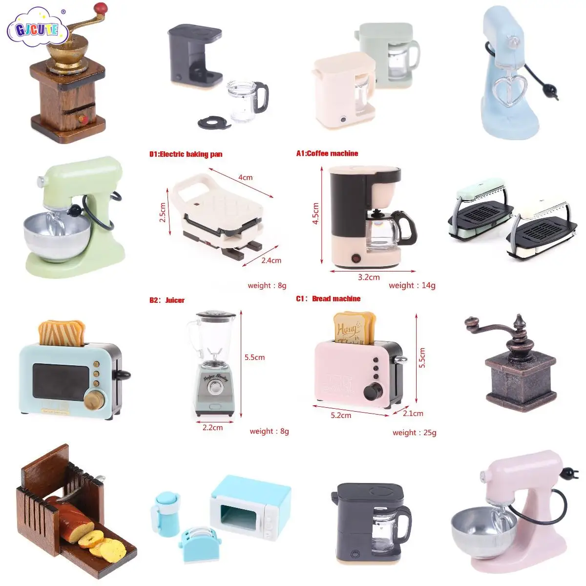 1: 12 Doll House Decoration Simulation Coffee Grinder Mini Barbecue Machine Bread Slicer Kitchen Electrical Model Accessories