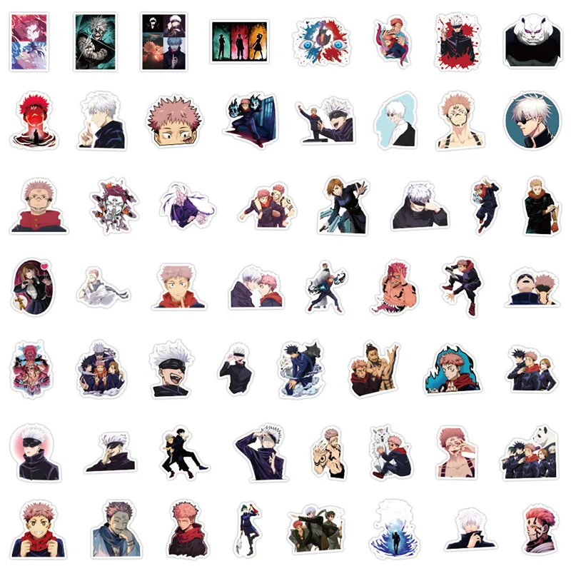 Jujutsu Kaisen Anime Figura Adesivos impermeáveis, DIY Adesivos, Telefone, Tronco, Geladeira, Brinquedos, Presente, 55Pcs