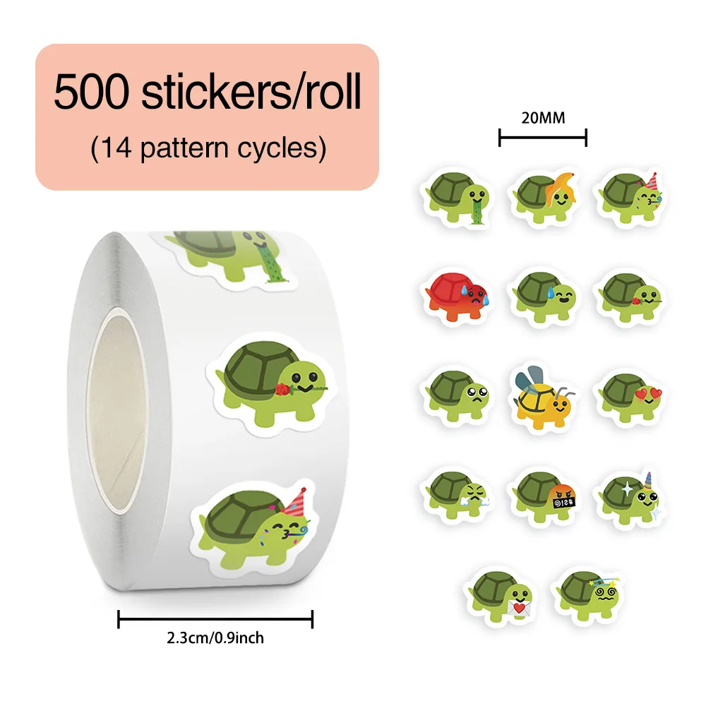 500Pcs/Roll Turtle Roll Stickers Car Decor Reward Journal Sealing Tape
