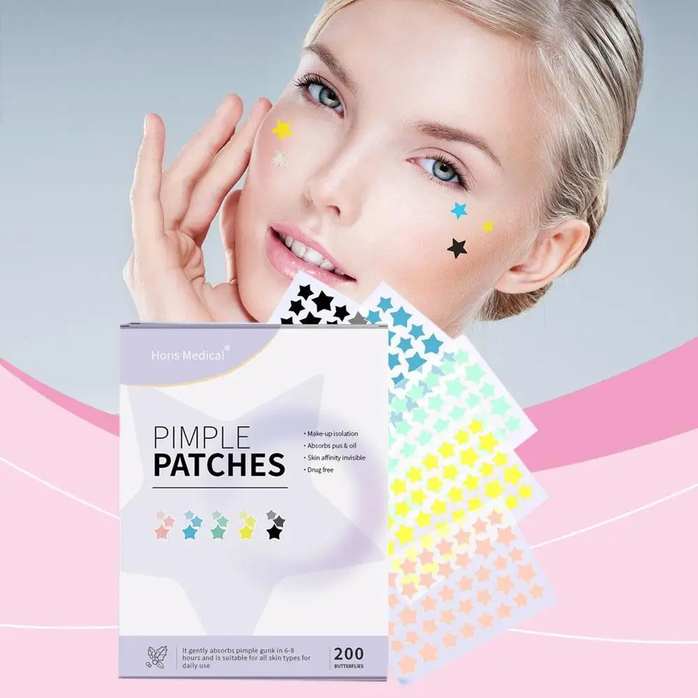 200pcs  Star Acne Patch Mild Non-irritating Lightens Acne Hydrocolloid Acne Sticker For Blackheads Closed Comedones