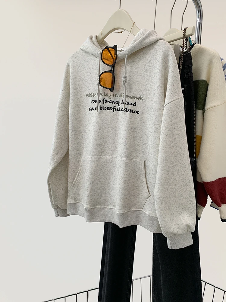 Women's Sweatshirts Solid Color Loose Letter Print Hooded Casual Sweater Coat Streetwear Women Autumn Winter New