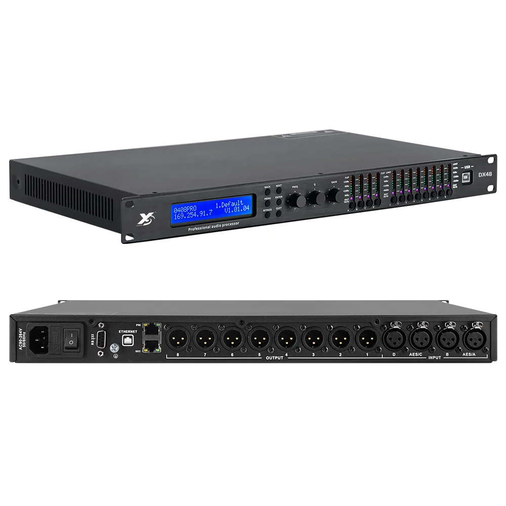 FIR AES 96kHz Speaker Processor 4 In 8 Out Speaker Management DSP Professional Audio System Processor Delay Limit Software