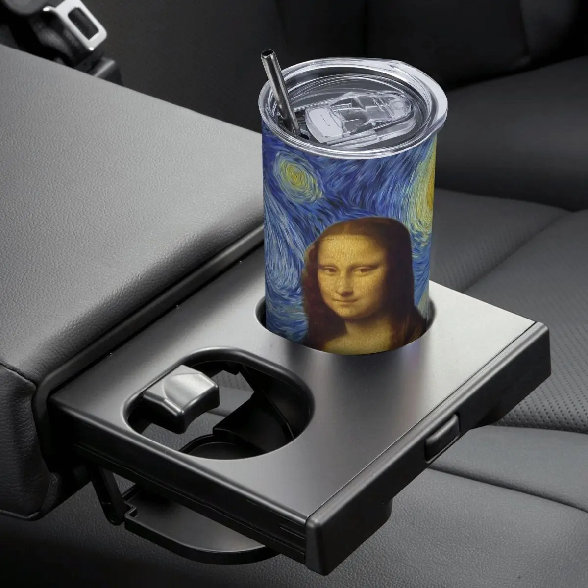 ليلة مرصعة بالنجوم من الموناليزا وفنسنت فان جوخ مكنسة من الفولاذ المقاوم للصدأ أكواب معزولة زجاجة باردة حرارية من القش مع غطاء 20 أونصة #6