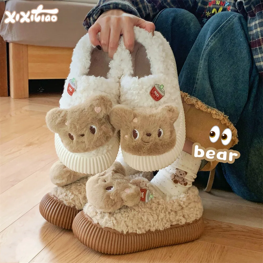 

Women Home Slippers Wearing Casual Bear Slippers New Winter Indoor Household Cotton Shoes Cartoon Cotton Slippers For Women