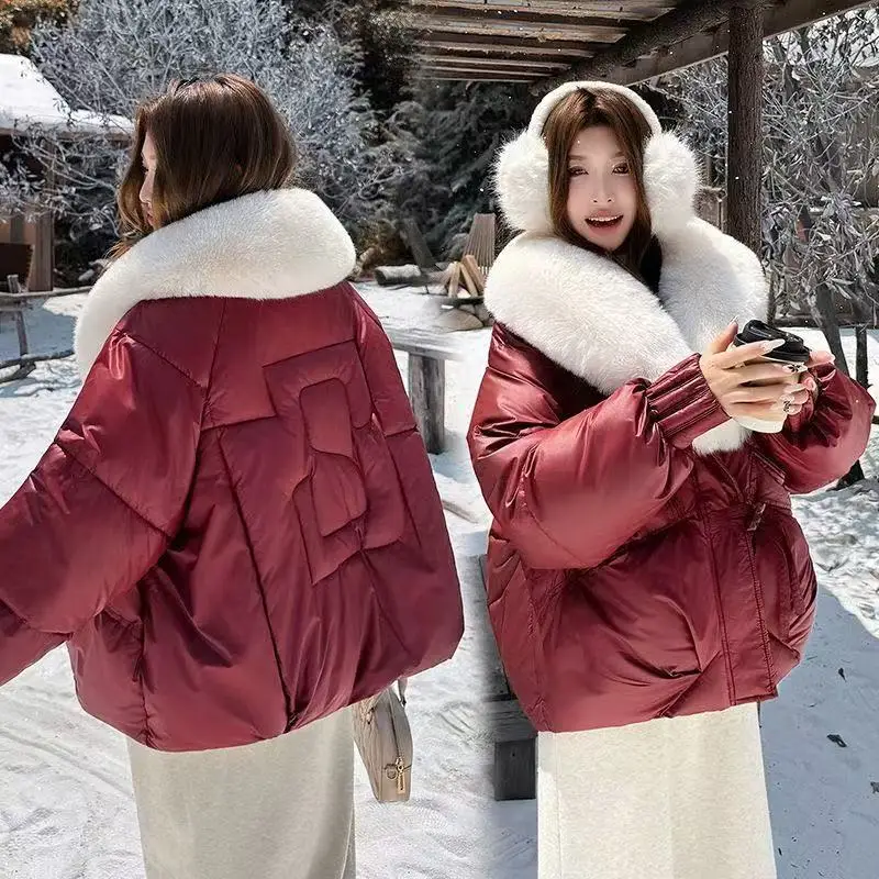

Heavy Hair Lapels Korean Cotton Padded Women's Jacket 2025 Fashion New Short Parka Coats Fur Collar Winter Bread Padded Jackets