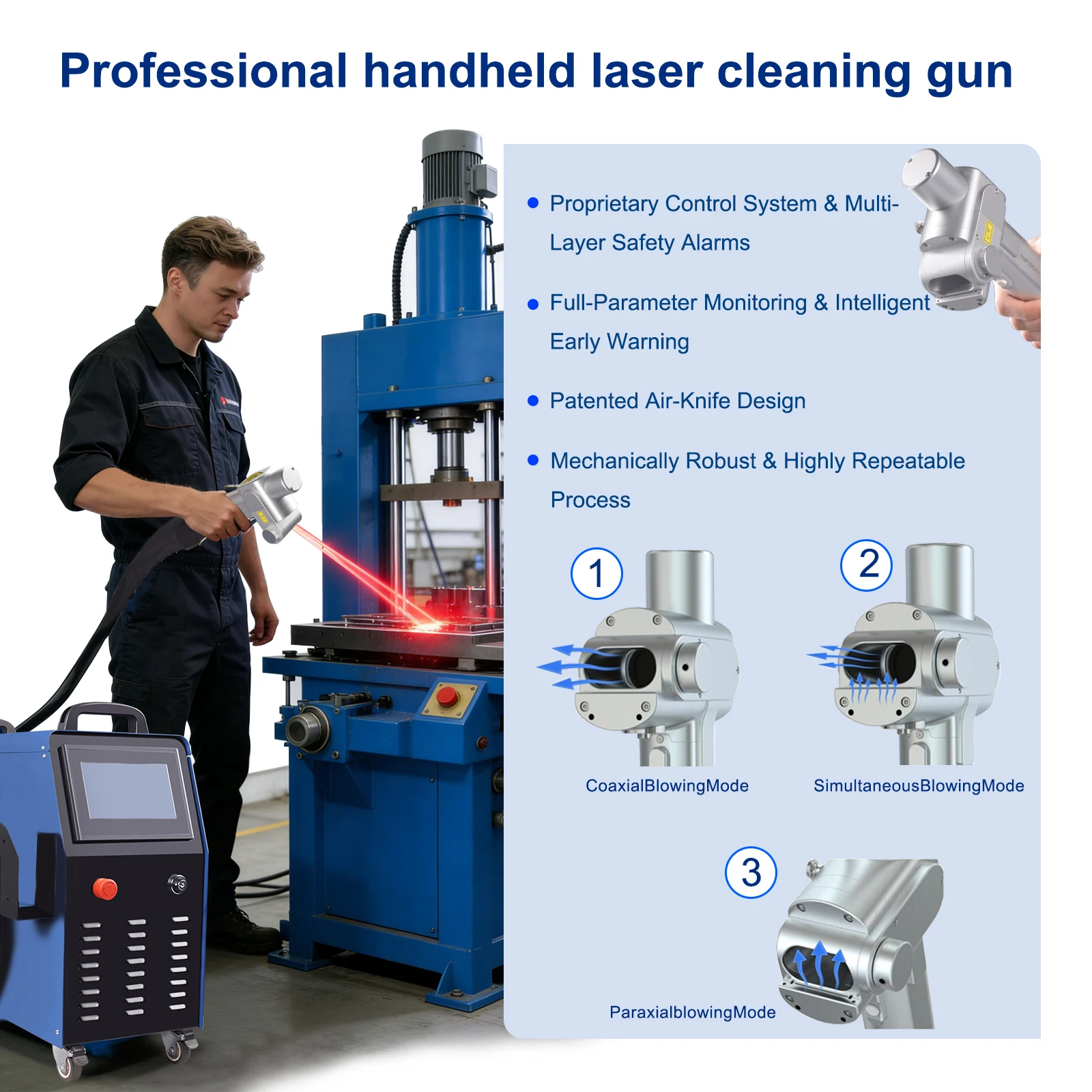 2000W Air-Cooled Laser Cleaning Machine Portable Handheld Rust Paint Oxide Removal Cleaner 110V/220V CE