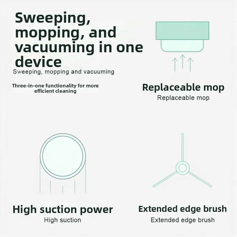 Smart Robotic Vacuum Cleaner Cleaning Tool Robot Mop 23*23*6cm Robotic Vacuum 3-in-1 Cleaning Double-sided Brushes