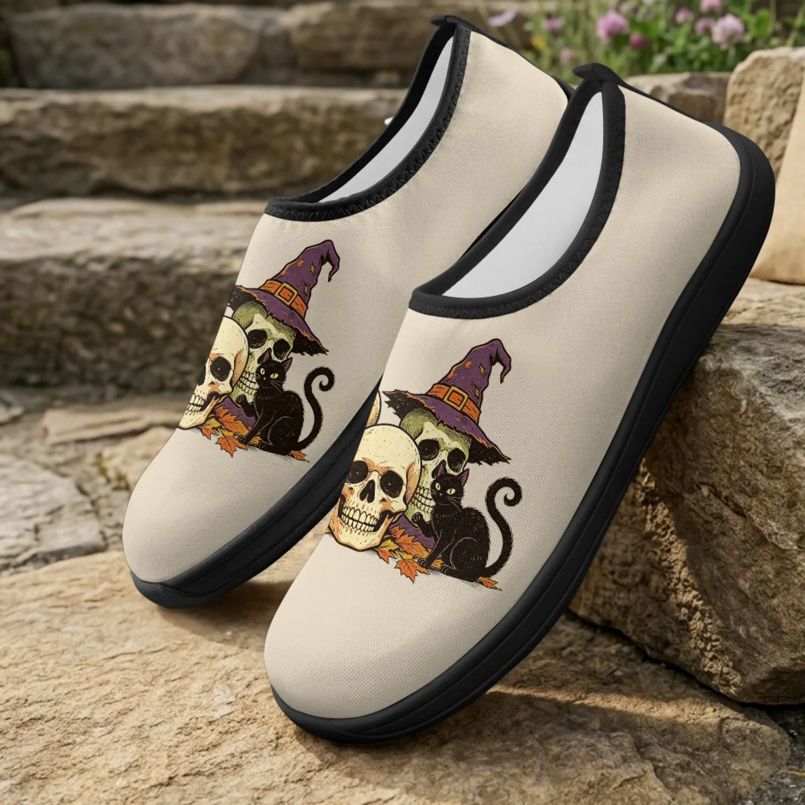 PENSTROLL Halloween Skull Cat 2026 New Wide Toe Box Zero Drop Shoes for Men Polyester & EVA Athletic Shoes Casual Sneakers