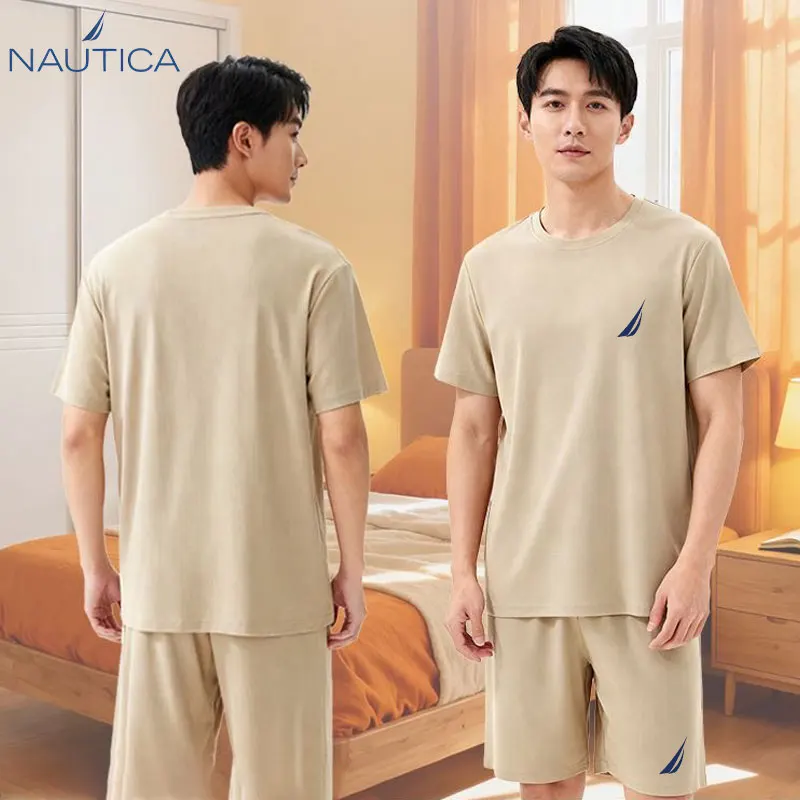NAUTICA New Foreign Trade Hot selling Men's and Women's Same Style Home Clothing Set, Pajama Set, Outdoor WearableT-shirt Shorts