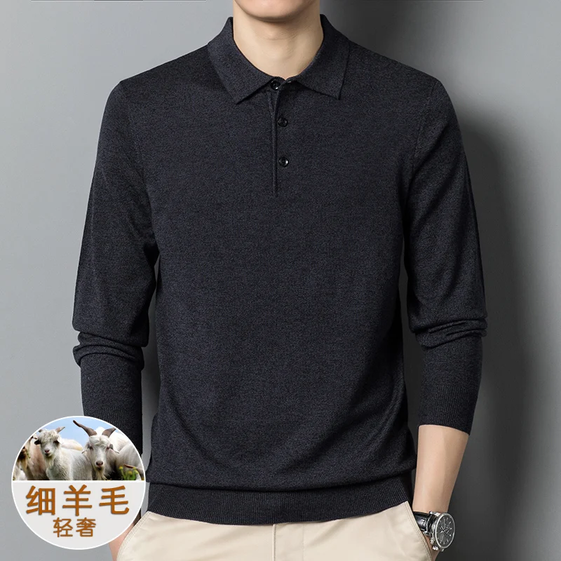 

2025 Top Selling Woolen Sweater for Men Autumn New Knitted Collar Top Middle Aged Solid Color Versatile Thin Sweater for Men