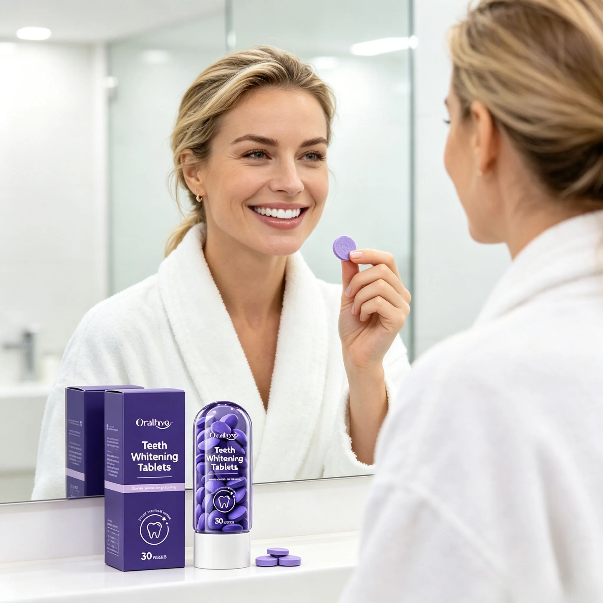 Purple Chewable Toothpaste Tablets – Deep Cleaning & Stain Removal, Mint Fresh Breath, Portable for Travel & Outdoor Activities