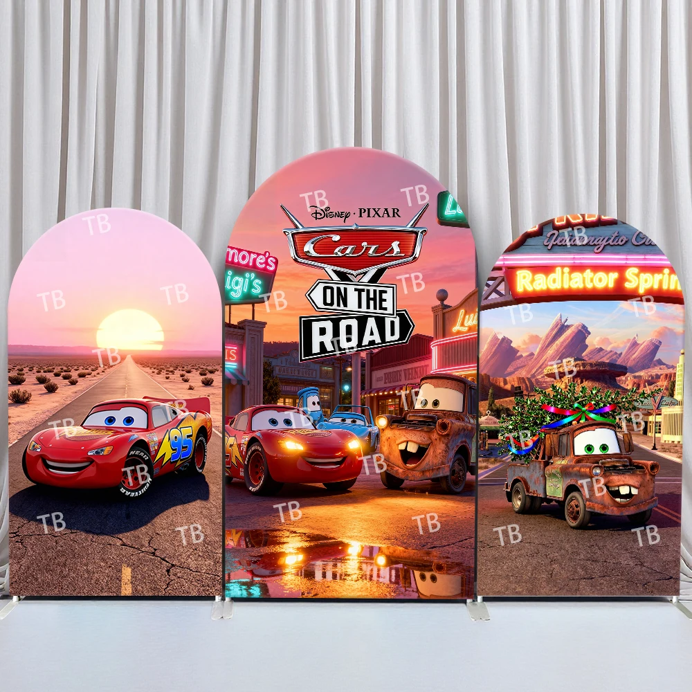 

Disney Pixar Cars Arch Backdrop Cover Birthday & Baby Shower Radiator Springs Sunset Theme for Kids Party Photo Booth Decor