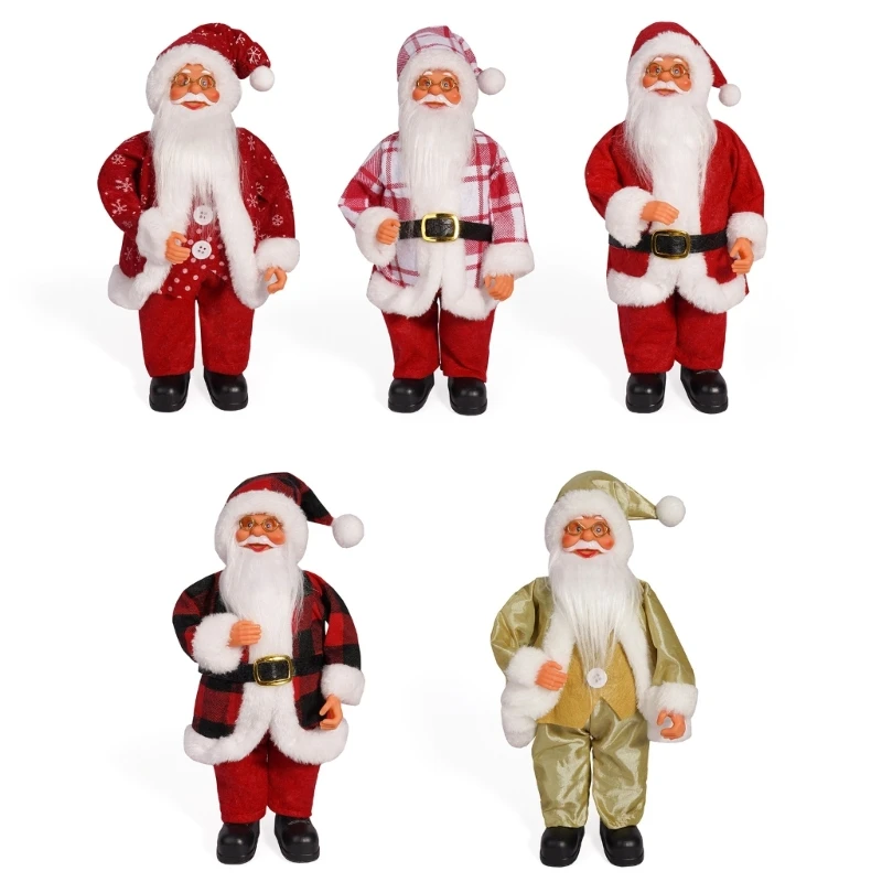 Christmas Santa Figurine Decoration 12Inch Multicolored Checkered Standing Santa Figure Dolls for Holiday Table Display