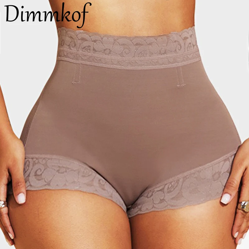 

Dimmkof Lace Waistband Hem Panties Women's Scrunch Butt Underwear Middle Waist Tummy Control Boyshorts Seamless Body Shaper