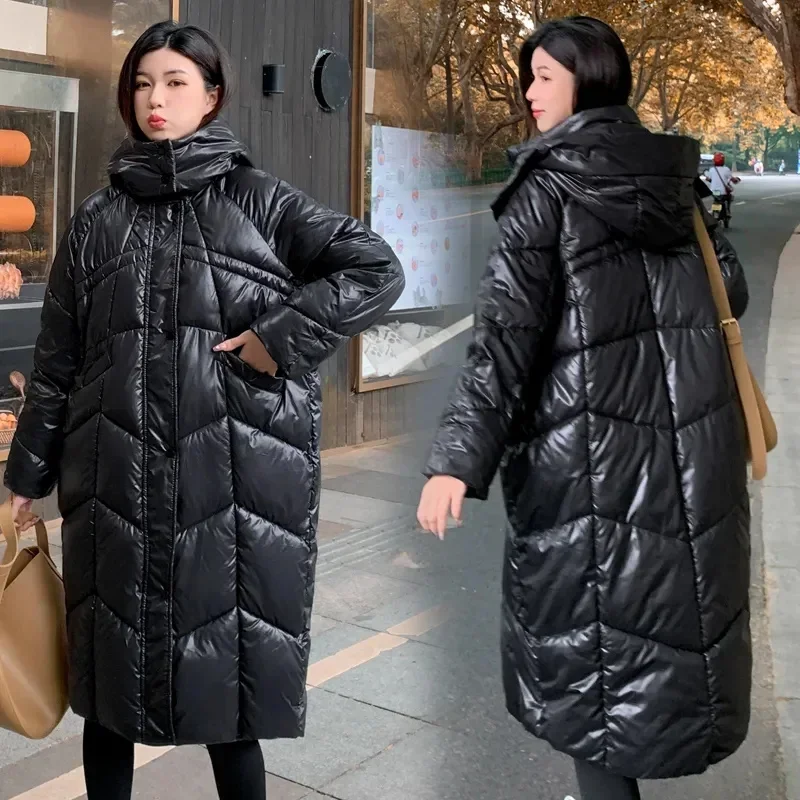 QWER Women Winter Jacket 2023 New Women Cotton Padded Jacket Korean Loose Hooded Cotton Coat Long Parkas Loose Oversize Outwear