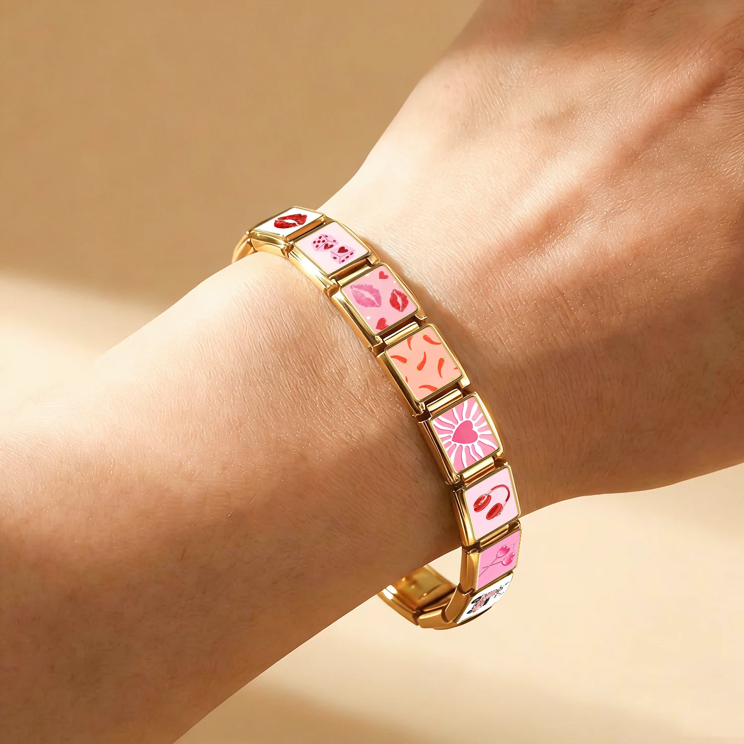 GEMOSA Niedliche Rosa Tanzschuhe Chili Weingläser Charm Schmuck Italienische Glieder Passend für 9mm Edelstahl Armband DIY Geschenk – Detail 5