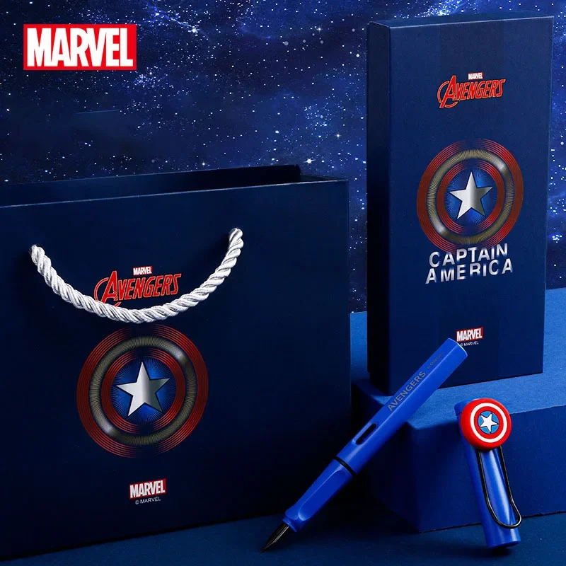 0.5mm Disney Cartoon Captain America Pen Set Frozen Strawberry Bear Ink Bag Student Children's Writing Pen Birthday Gift Marvel