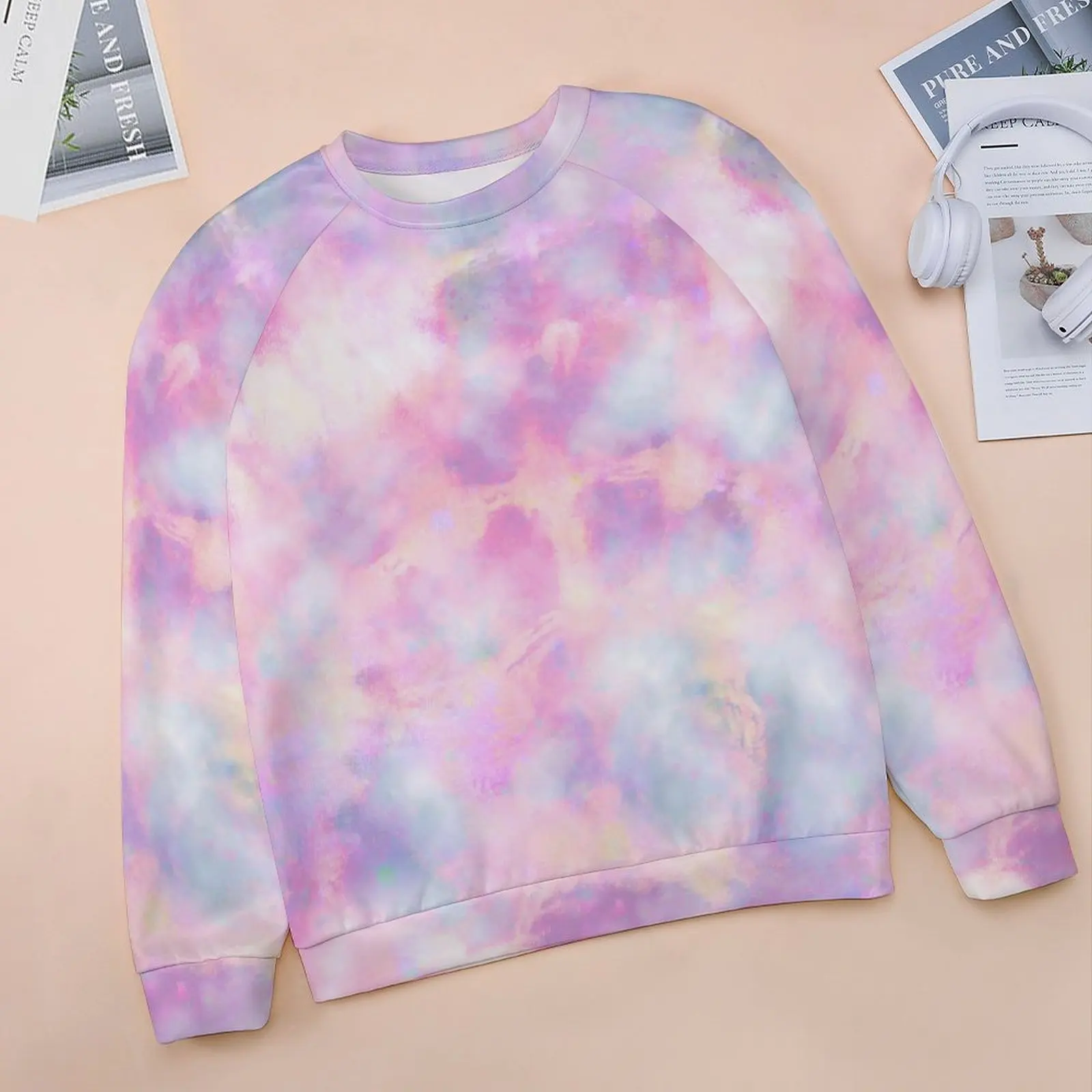 Pink Tie Dye Casual Hoodies Colorful Art Print Pretty Hoodie Autumn Long Sleeve Hip Hop Oversized Sweatshirts Birthday Present