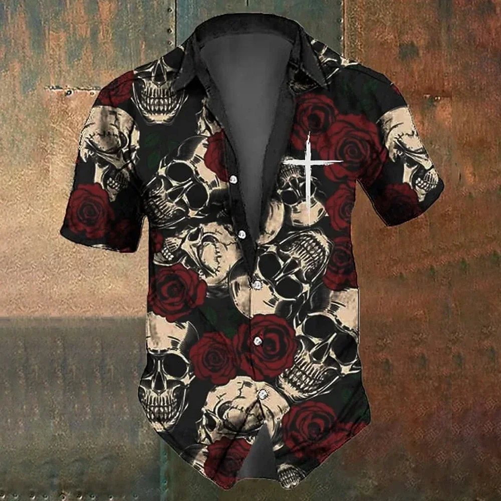 Men's Halloween Skulls Shirt Button Up Shirt Short Sleeve Dark Punk Gothic Style Summer Spring Turndown 3D Print Collared Shirts