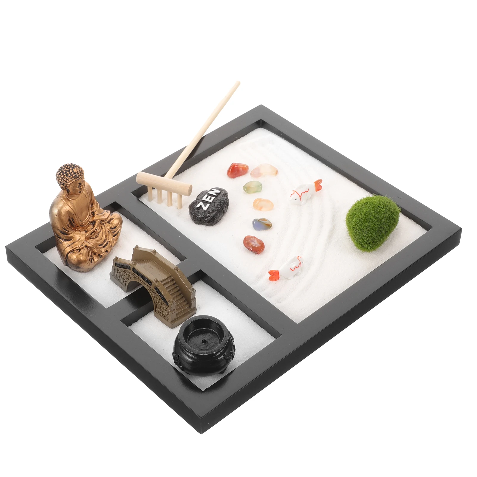 1 Box Zen Kit Wooden Sand Table Ornament Micro Landscape Desktop Meditation Adornment Home Office Decor Sandbox Garden Decor