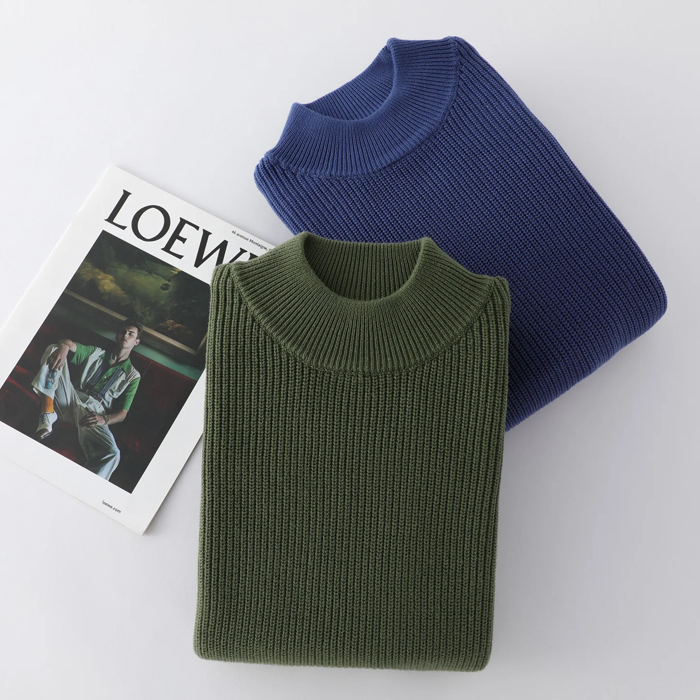 

Men's 100% pure cotton sweater casual solid color knitted pullover loose Mock Neck Tops basic Blouse Pull