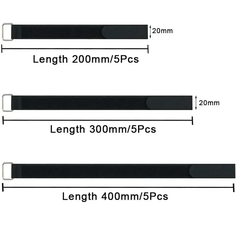 Correas de sujeción para cables con hebilla de Metal, correas de sujeción de gancho y bucle reutilizables, correa de seguridad ajustable de nailon, 5 uds.