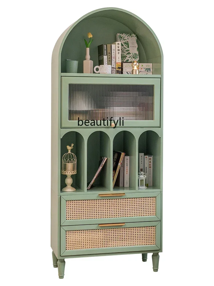 

Arched bookcase Rattan bookshelf Floor-to-ceiling dining side cabinet Green storage cabinet Japanese study file cabinet