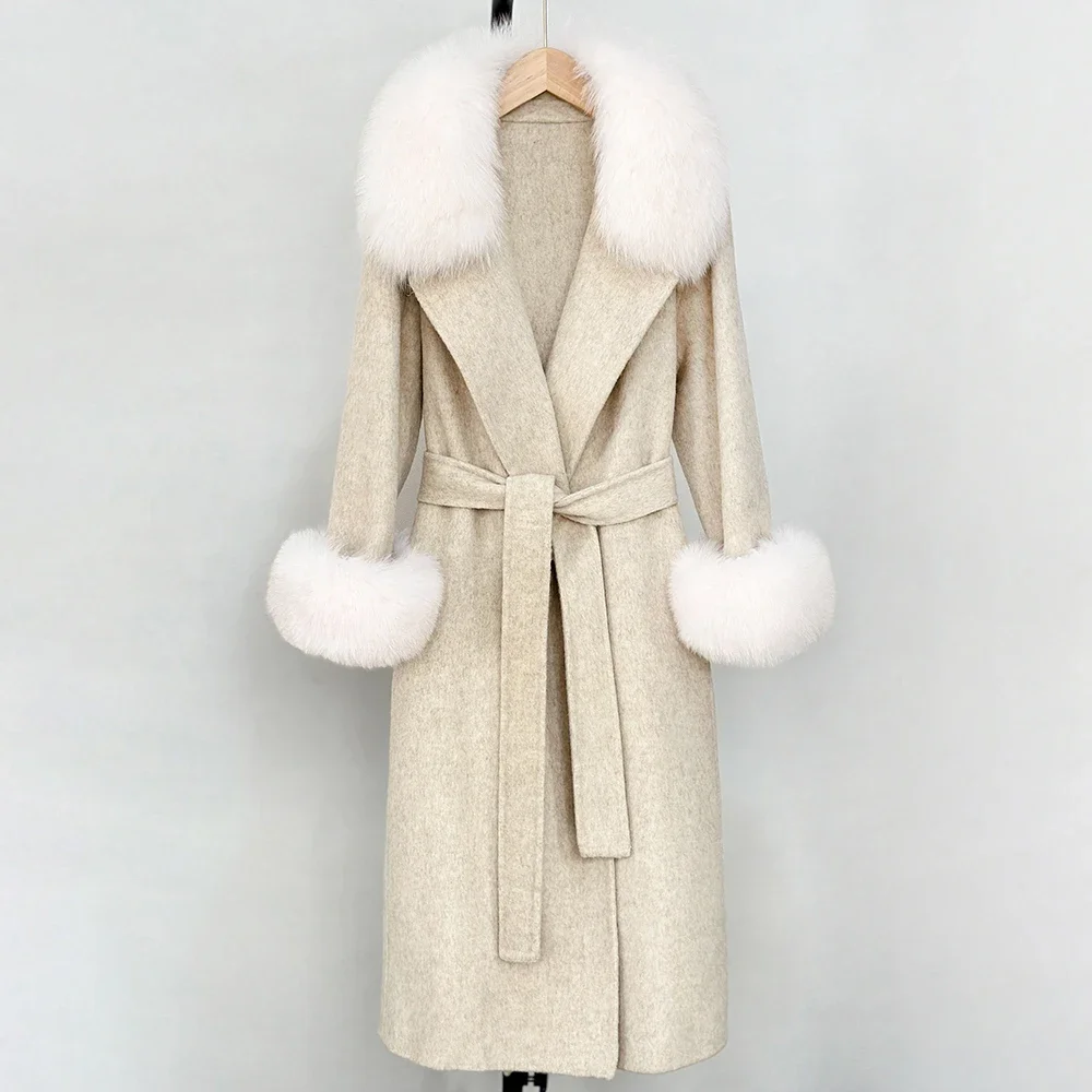 

Fashion Wool Blend Coat Female Warm Real Fox Fur Collar Woolen Coat New Autumn Women Winter Double-sided Cashmere Wool Jacket