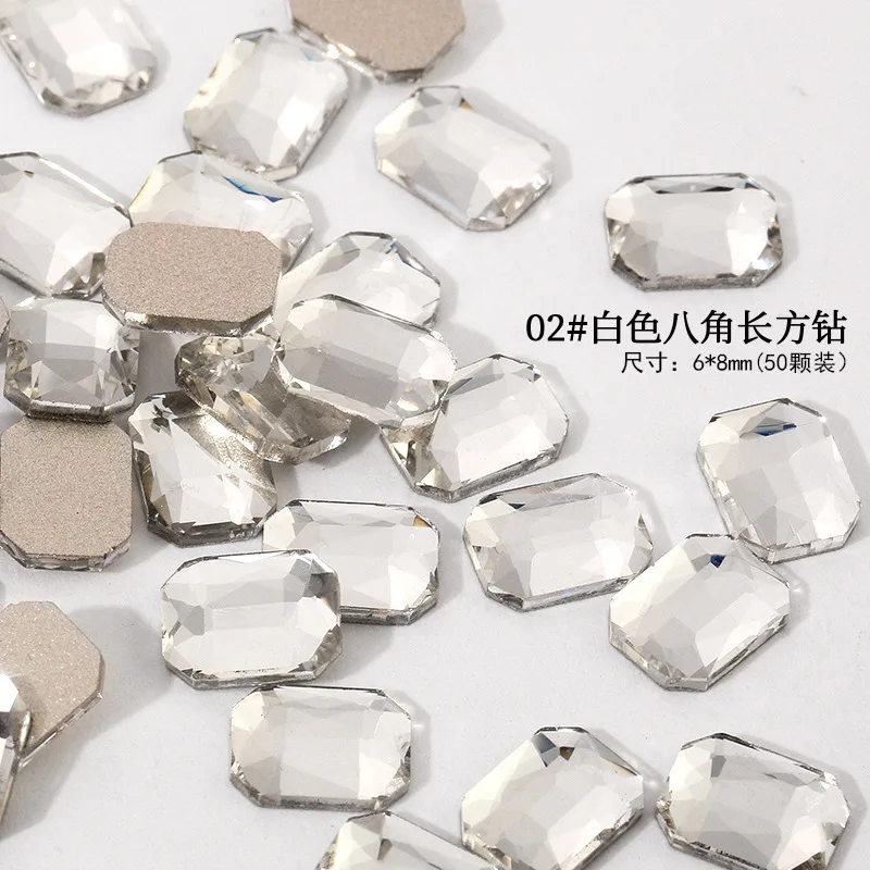 100/500pcs 6*8mm Rectangular octagonal Boutique Flat bottom nail art rhinestones Glass crystal 3D nail decoration wholesale