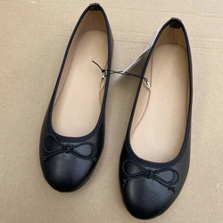 Aneikeh Fashion Slip-On Elegant Silk Ballet Mules black 2026 Summer Sweet Shallow Bow Ballet Flats Heel Ladies Loafers Shoes