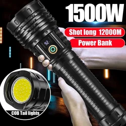 Powerful Led Flashlights 5000LM Ultra Bright Tactical Light with Tail Light Emergency Telescopic Zoom Light Built-in Battery