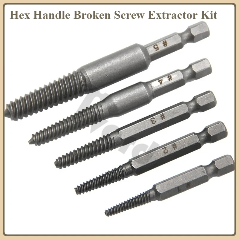 

5pc Hex Handle Broken Screw Extractor Kit - 60mm Black Steel Removal Tool for Damaged Bolt Heads (Manual & Electric Drivers)