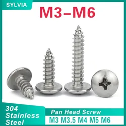 50/ 20/ 10pcs M3 M3.5 M4 M5 M6 Cross Recessed Truss Head Self-tapping Screw 304 Stainless Steel Phillips Pan Head Wood Screw