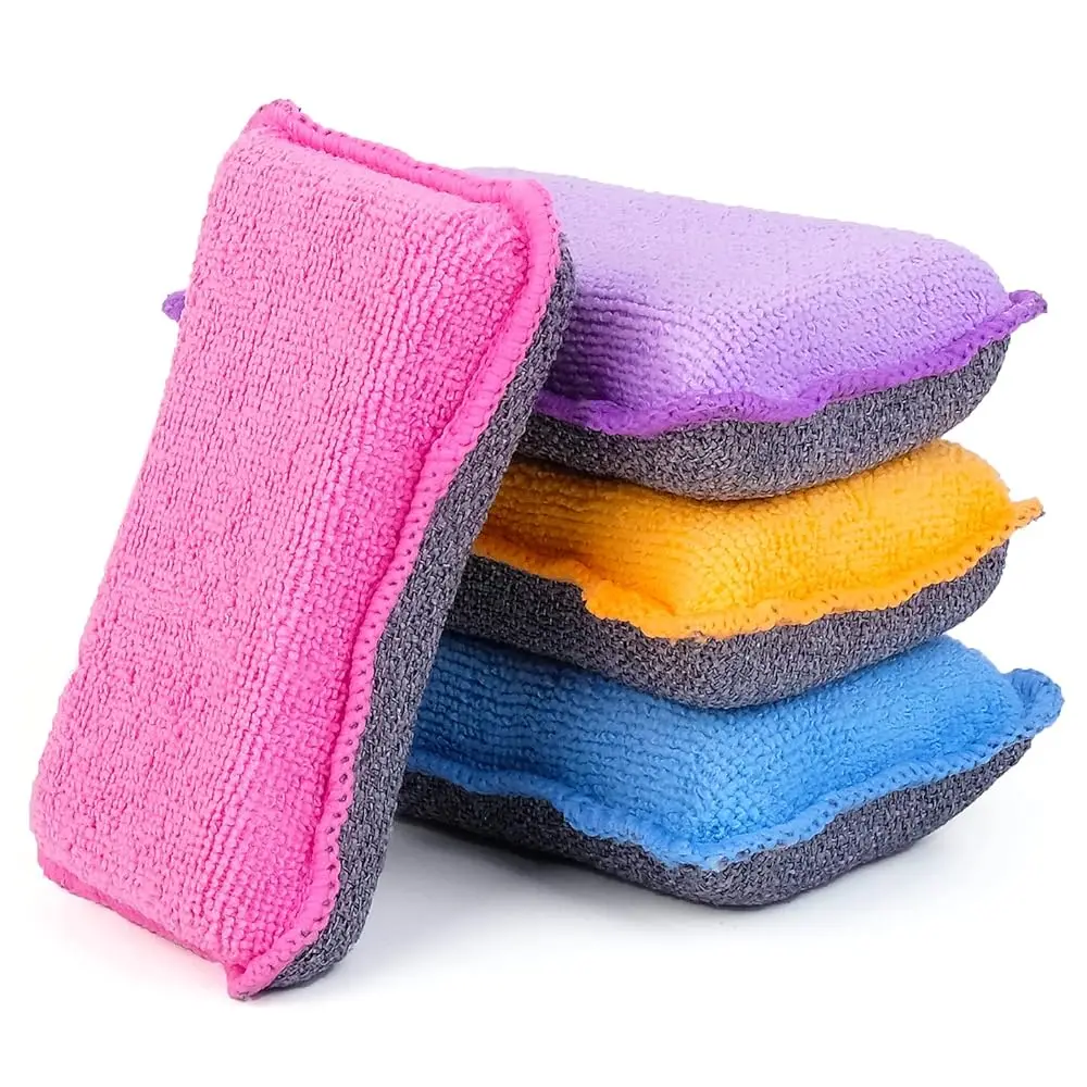 

Kitchen Sponges for Dishes, Microfiber Cleaning Scrubber, Non-Scratch Scrubbies for Dishwashing and Bathroom, Size L Pack of 4