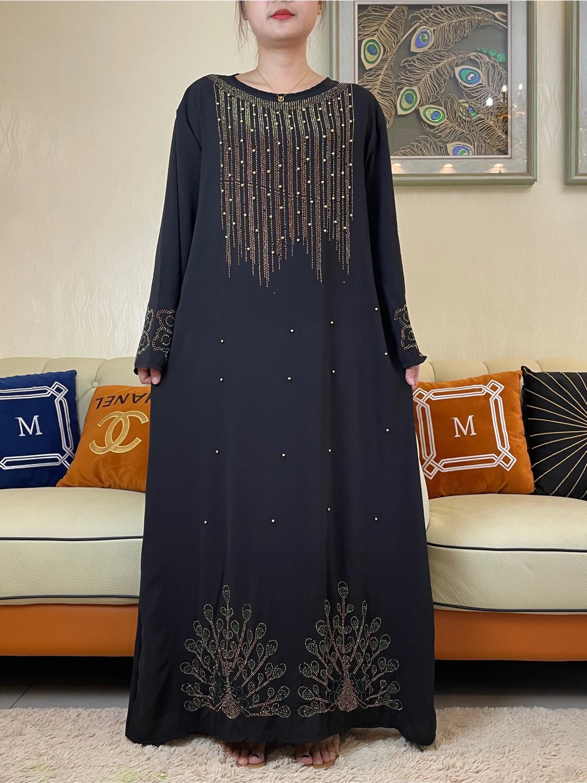 2022 Autumn Abaya Muslim Woman Long Sleeve Dress Ramadan Prayer Diamonds Kaftan Arabic Islamic Clothing Robe Moroccan Caftan