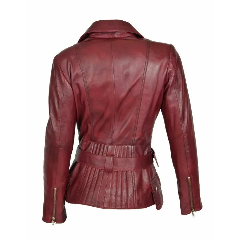 Women Genuine Lambskin Pure Leather Jacket Designer Slim Fit Biker Zipper Belted