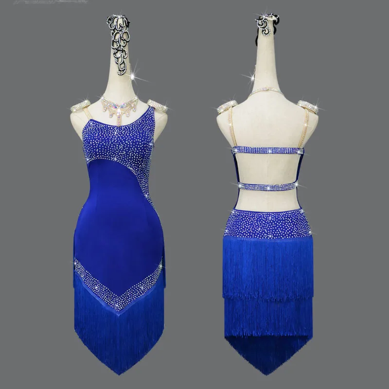 

New Women Latin Dance Dress Rhineston Fringed Skirt Performance Clothing High-End Custom Female Adult Child Competition Clothes